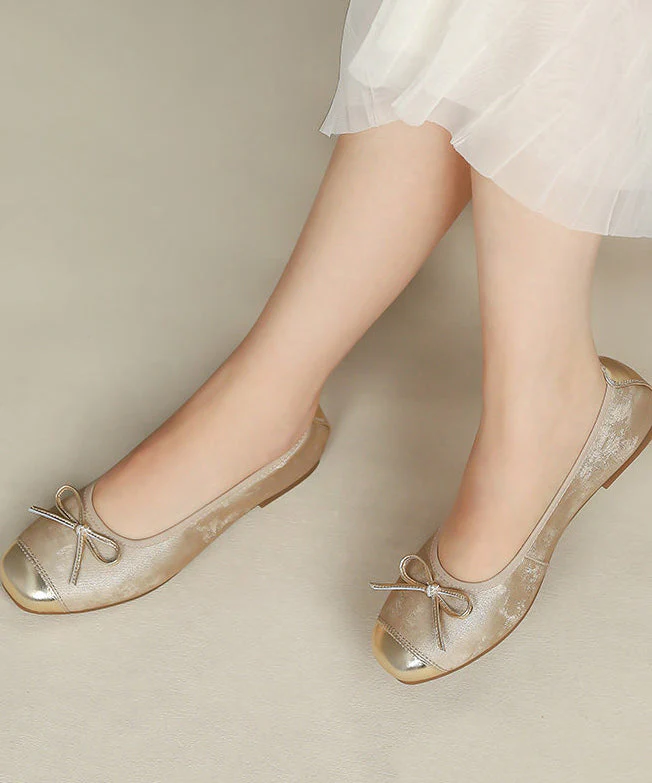 Chic Bow Flat Shoes For Women Green Sheepskin - Image 3