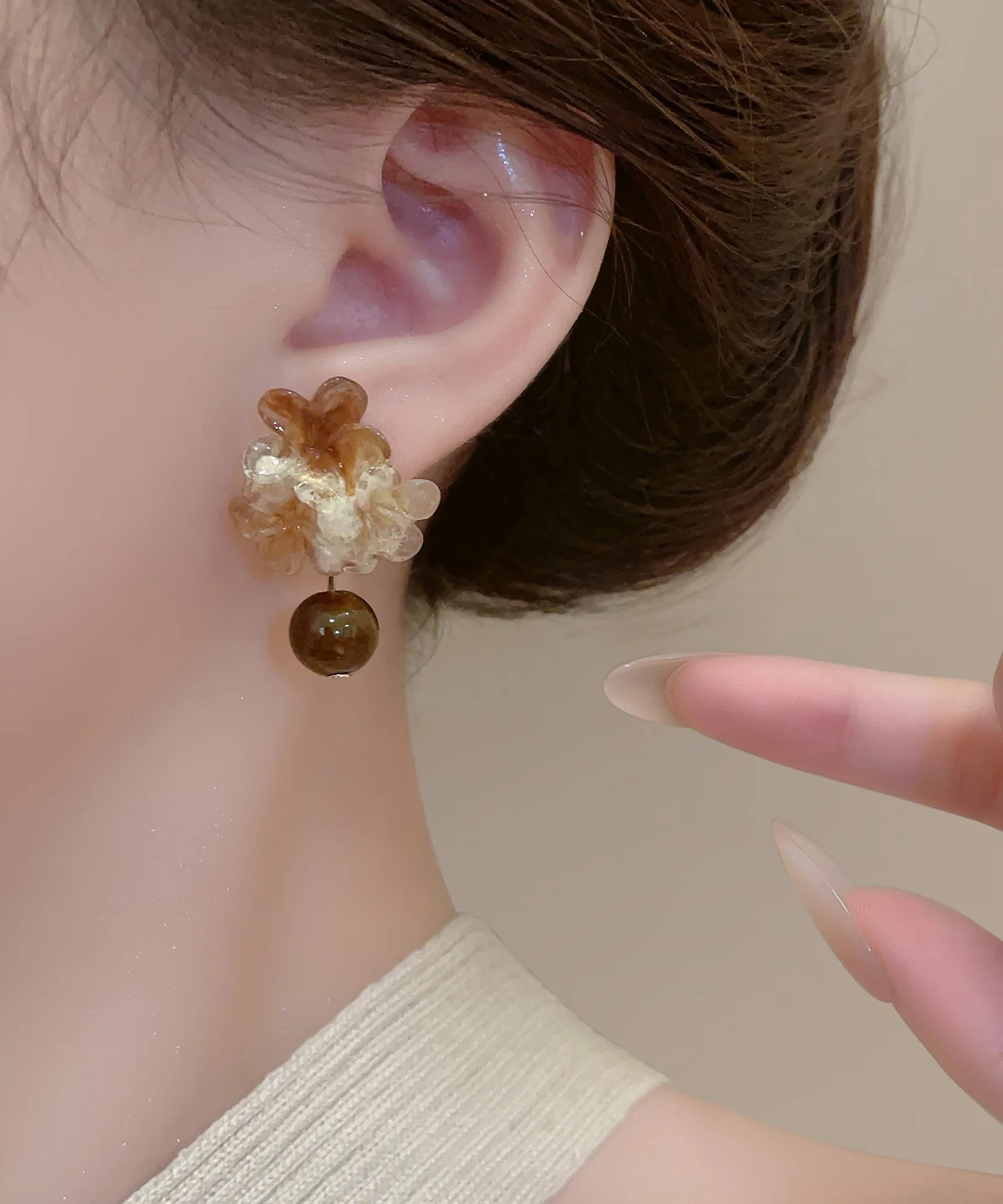 Chic Brown Acrylic Floral Tie Dye Drop Earrings - Image 5