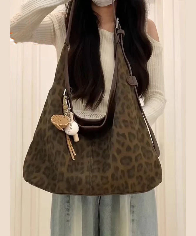 Chic Brown Leopard Large Capacity Fine Suede Shoulder Handbag - Image 3