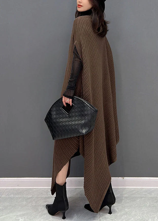 Chic Chocolate Asymmetrical Design Wrinkled Cotton Holiday Dress Fall - Image 4