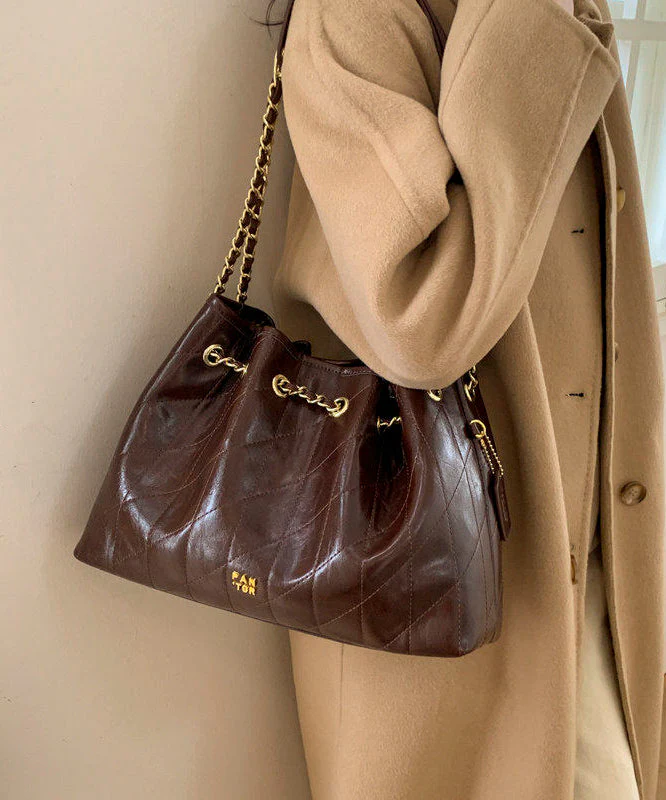 Chic Chocolate Plaid Large Capacity Faux Leather Flap Bag