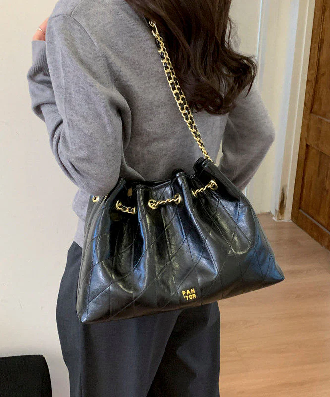Chic Chocolate Plaid Large Capacity Faux Leather Flap Bag - Image 3