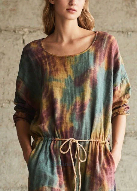 Chic Cinched Tie Dye Cotton Holiday Dress Fall - Image 2