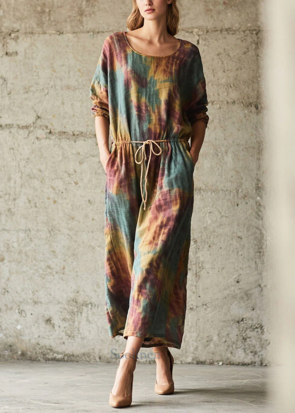 Chic Cinched Tie Dye Cotton Holiday Dress Fall - Image 3