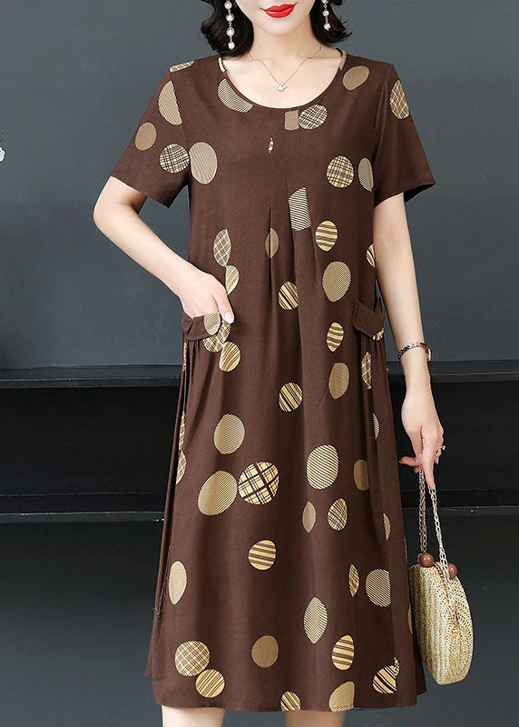 Chic Coffee Dot Cotton Linen Summer Maxi Dresses - Image 3