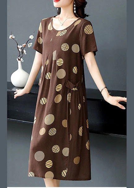 Chic Coffee Dot Cotton Linen Summer Maxi Dresses - Image 4