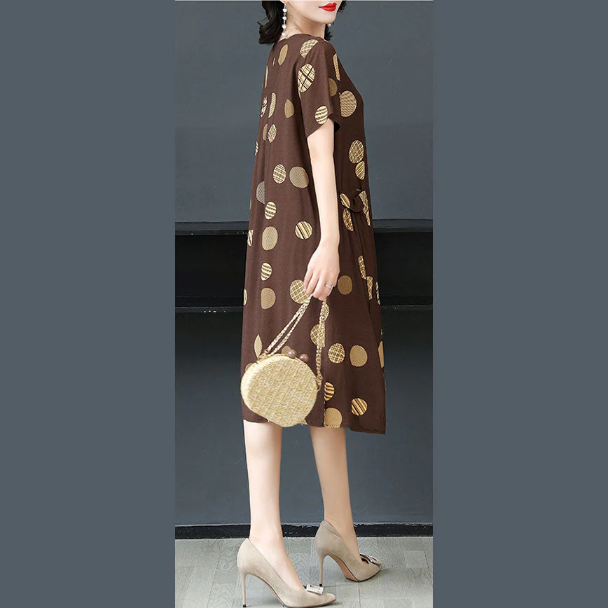 Chic Coffee Dot Cotton Linen Summer Maxi Dresses - Image 5
