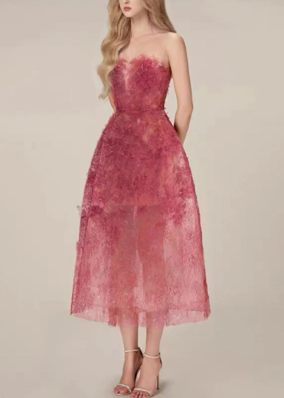 Chic Cold Shoulder Sequins High Waist Lace Long Dress Sleeveless