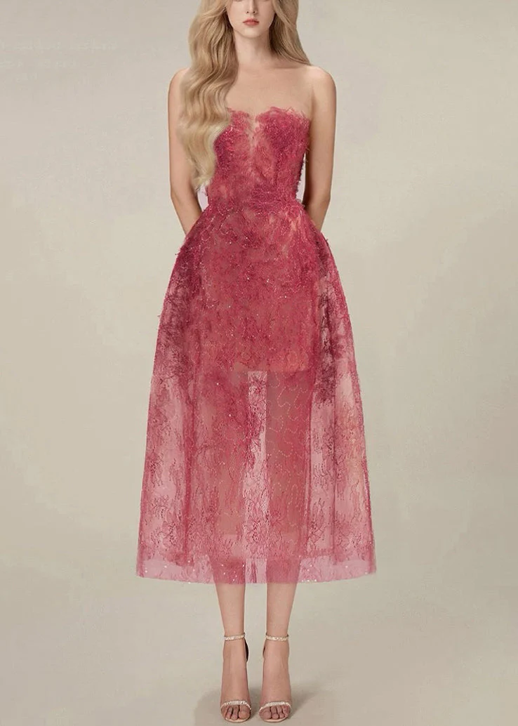 Chic Cold Shoulder Sequins High Waist Lace Long Dress Sleeveless - Image 2