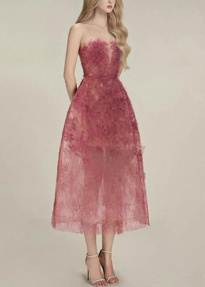 Chic Cold Shoulder Sequins High Waist Lace Long Dress Sleeveless - Image 3