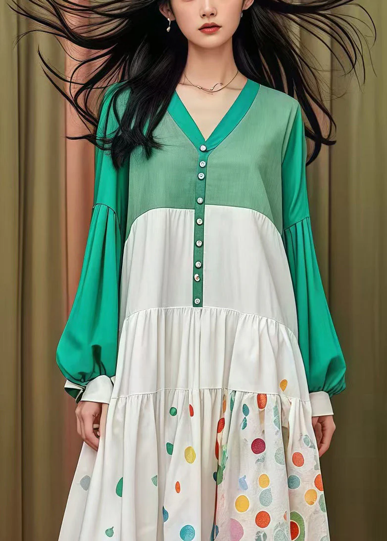 Chic Colorblock Oversized Patchwork Cotton Holiday Dress Fall - Image 2