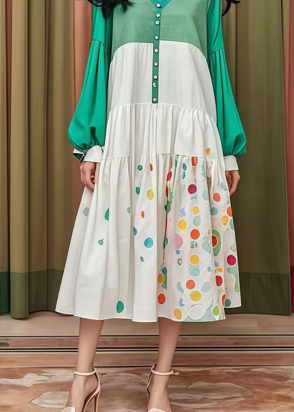 Chic Colorblock Oversized Patchwork Cotton Holiday Dress Fall - Image 4