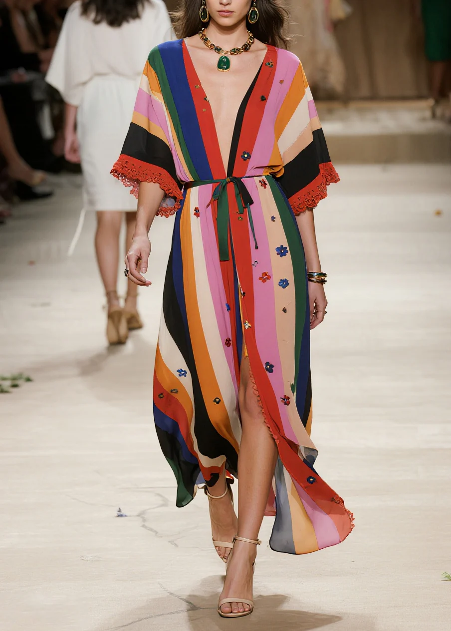 Chic Colorblock Oversized Patchwork Flower Chiffon Cardigan Summer - Image 3