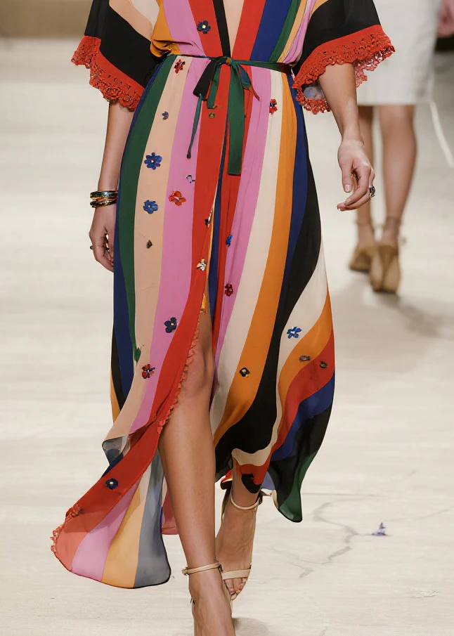 Chic Colorblock Oversized Patchwork Flower Chiffon Cardigan Summer - Image 4