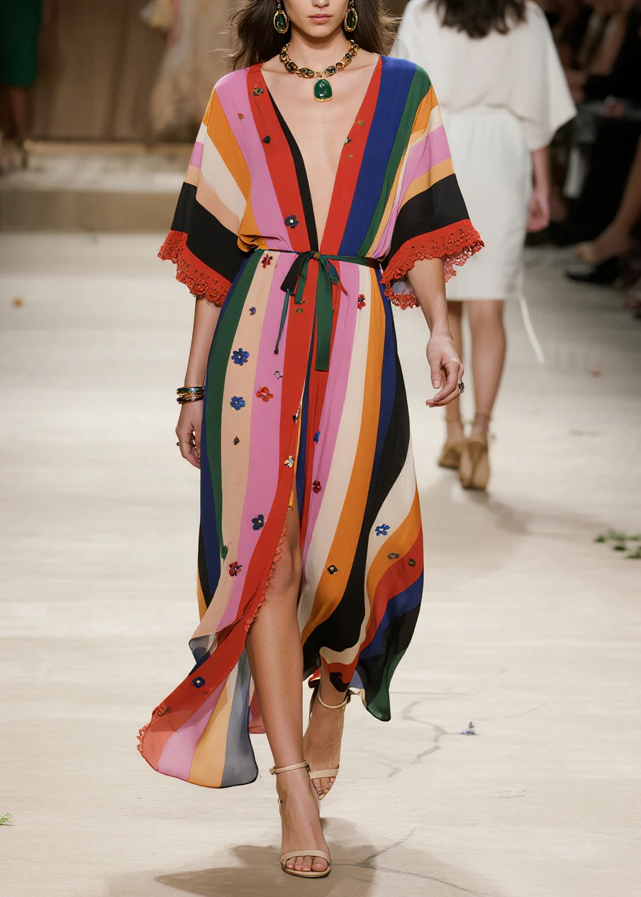 Chic Colorblock Oversized Patchwork Flower Chiffon Cardigan Summer - Image 5
