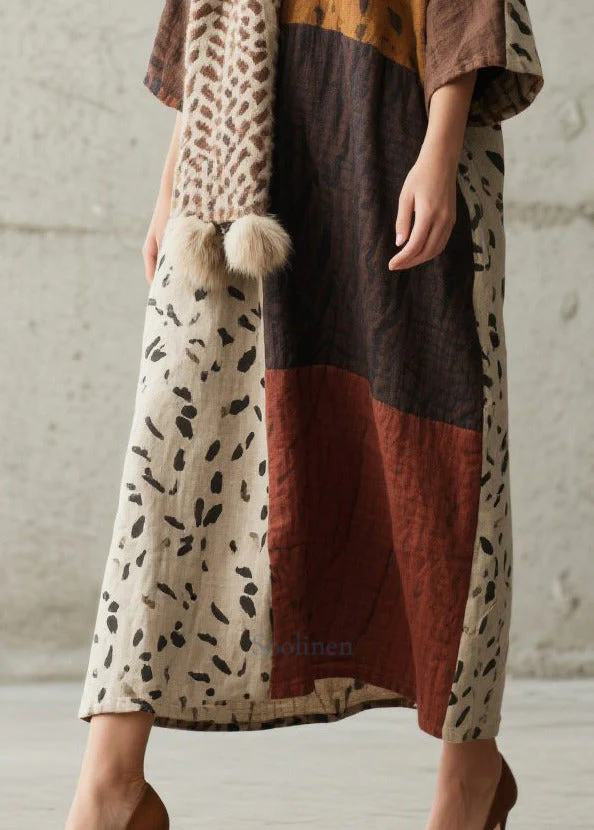 Chic Colorblock Oversized Print Cotton Dress Bracelet Sleeve - Image 4