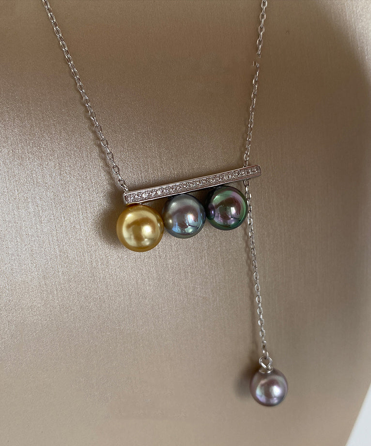 Chic Colorful Pull Out Bar Shaped Diamond Inlay Silver Necklace - Image 4