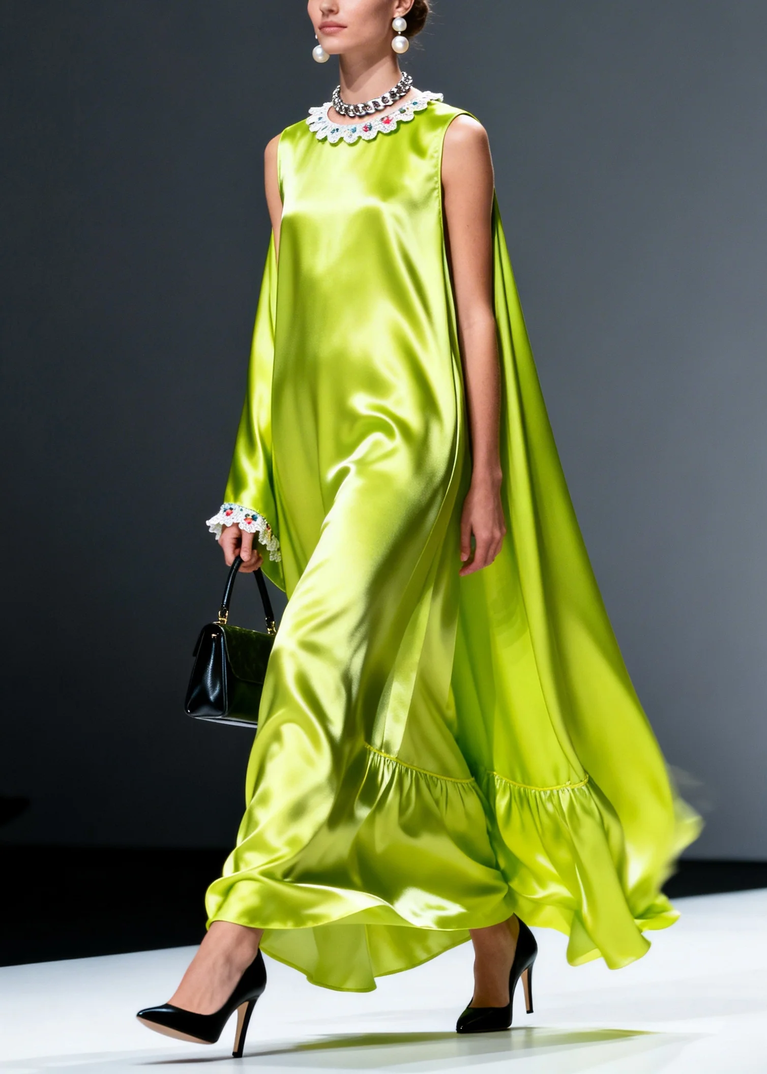Chic Fluorescent Green Oversized Draping Silk Dresses Sleeveless - Image 3