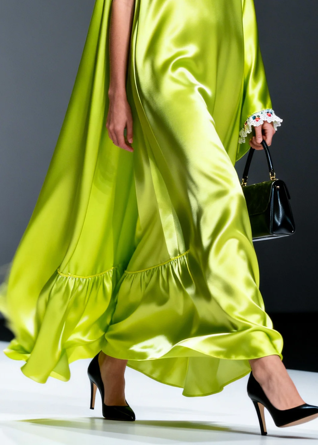 Chic Fluorescent Green Oversized Draping Silk Dresses Sleeveless - Image 4