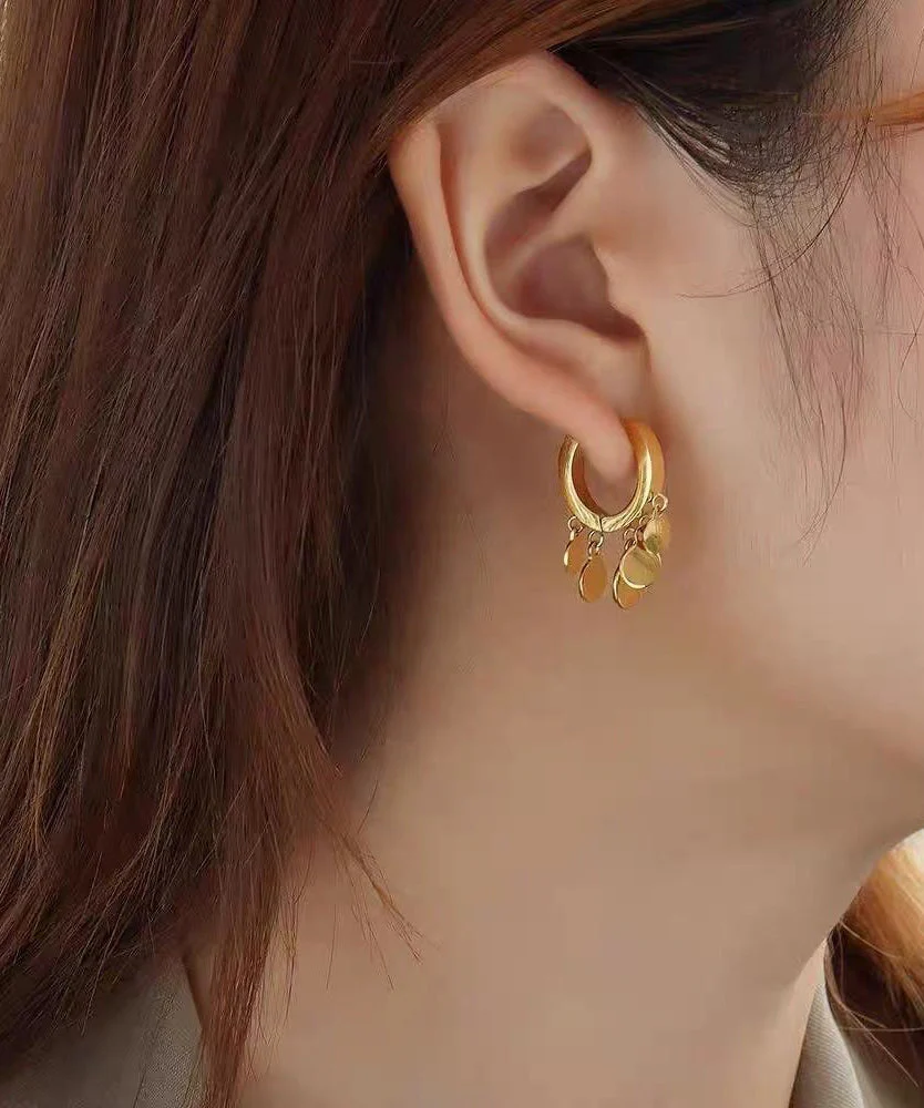Chic Gold Alloy Love Sequins Tassel Hoop Earrings - Image 2
