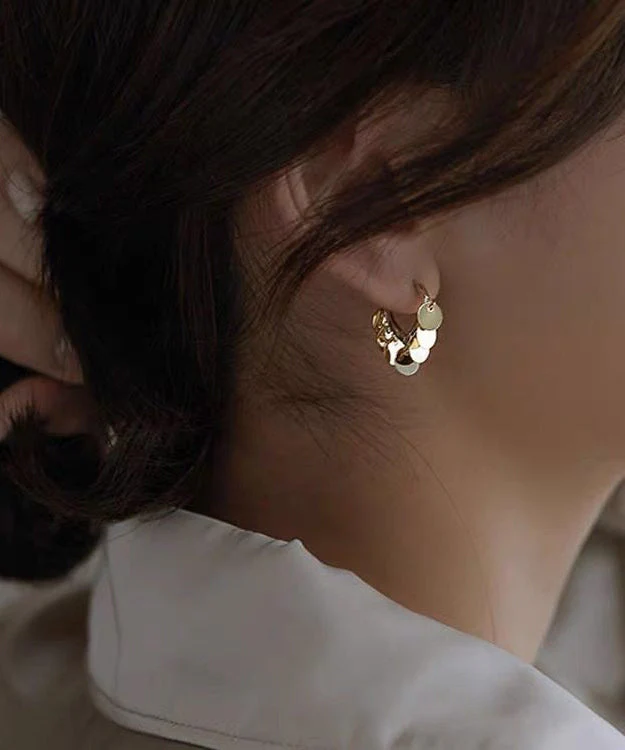 Chic Gold Alloy Love Sequins Tassel Hoop Earrings - Image 4
