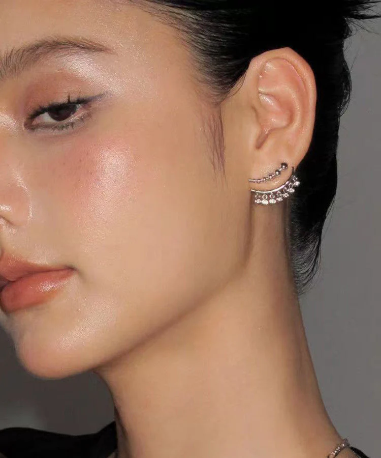 Chic Gold Copper Overgild Zircon Patchwor Tassel Two Ways Of Wearing It Stud Earrings - Image 4