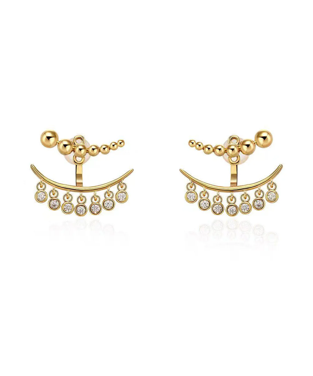 Chic Gold Copper Overgild Zircon Patchwor Tassel Two Ways Of Wearing It Stud Earrings - Image 5
