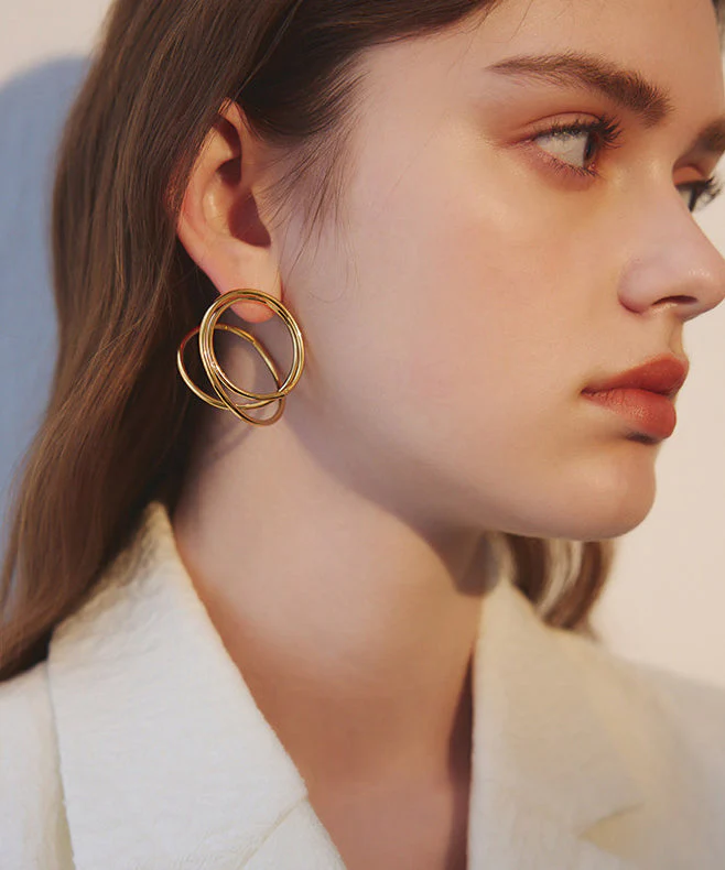 Chic Golden Rotundity Asymmetrical Design Metal Stud Earrings - Image 5