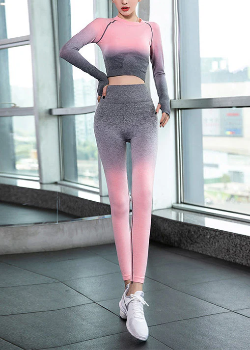 Chic Gradient Rose Butt Scrunch Yoga Set Outfit - Image 4