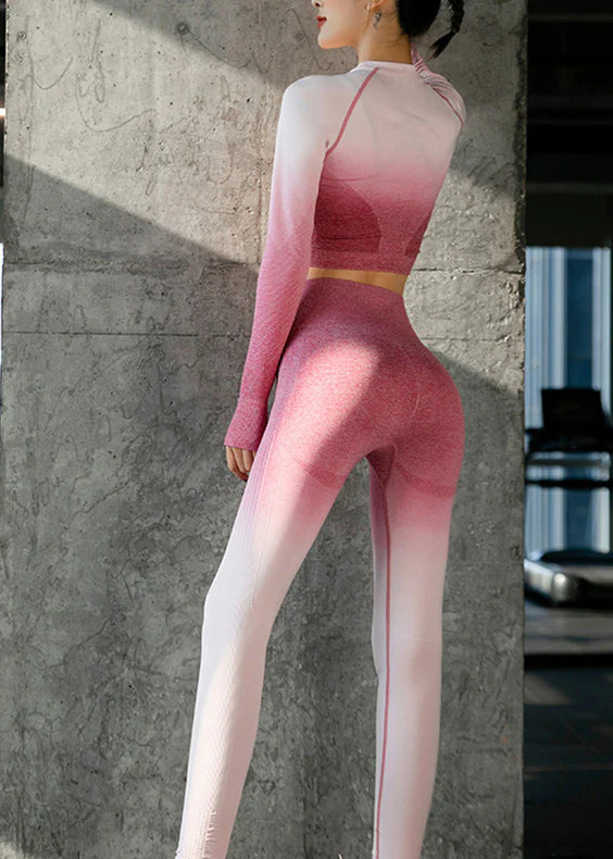 Chic Gradient Rose Butt Scrunch Yoga Set Outfit - Image 5