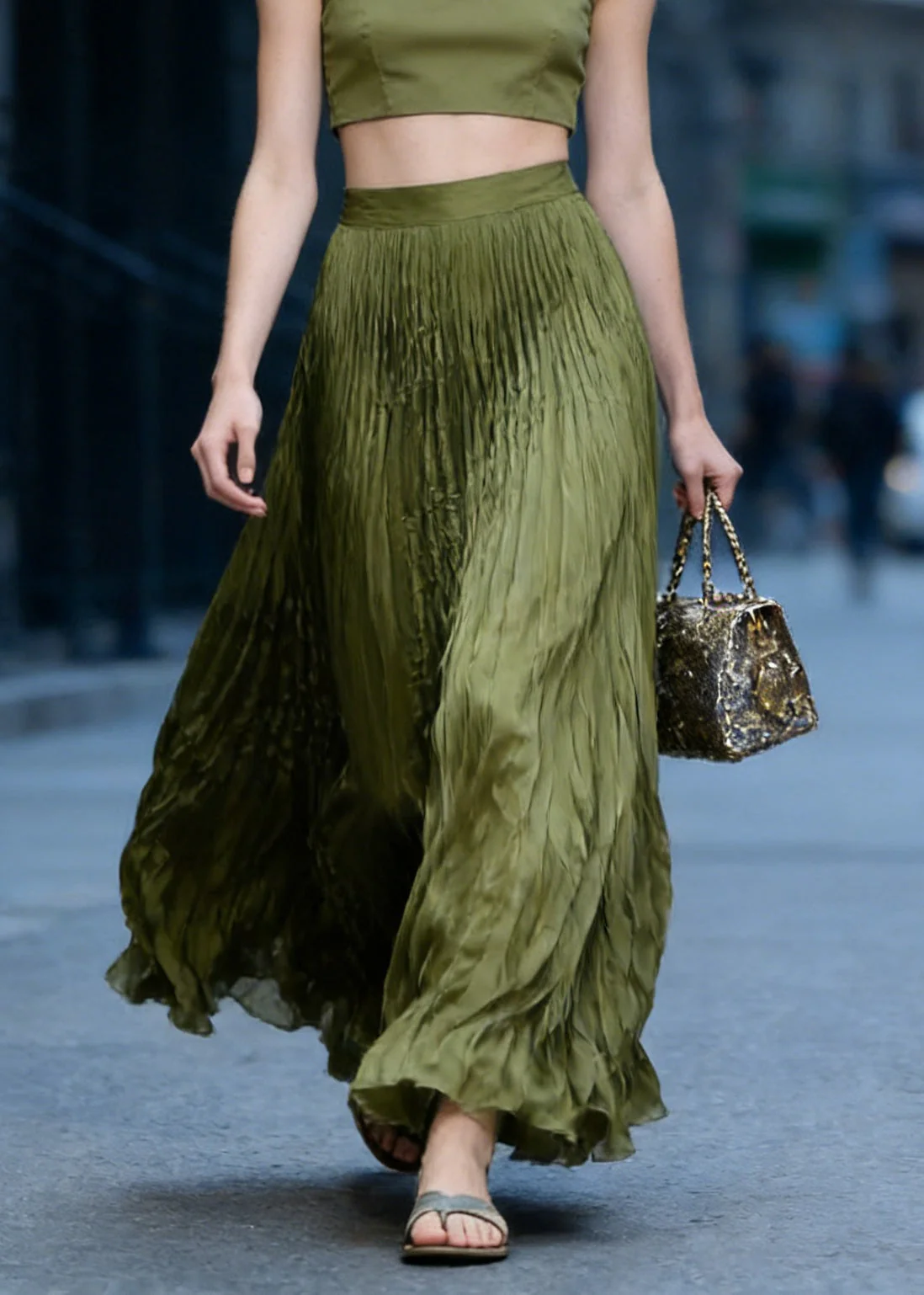 Chic Green High Waist Wrinkled Chiffon Skirts Spring - Image 5