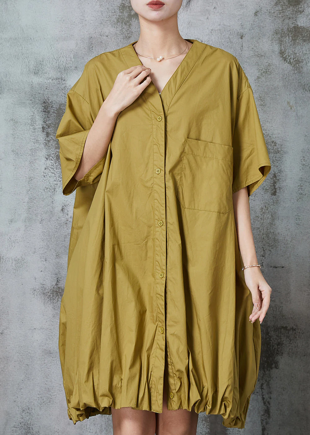 Chic Green Oversized Wrinkled Cotton Robe Dresses Summer - Image 2