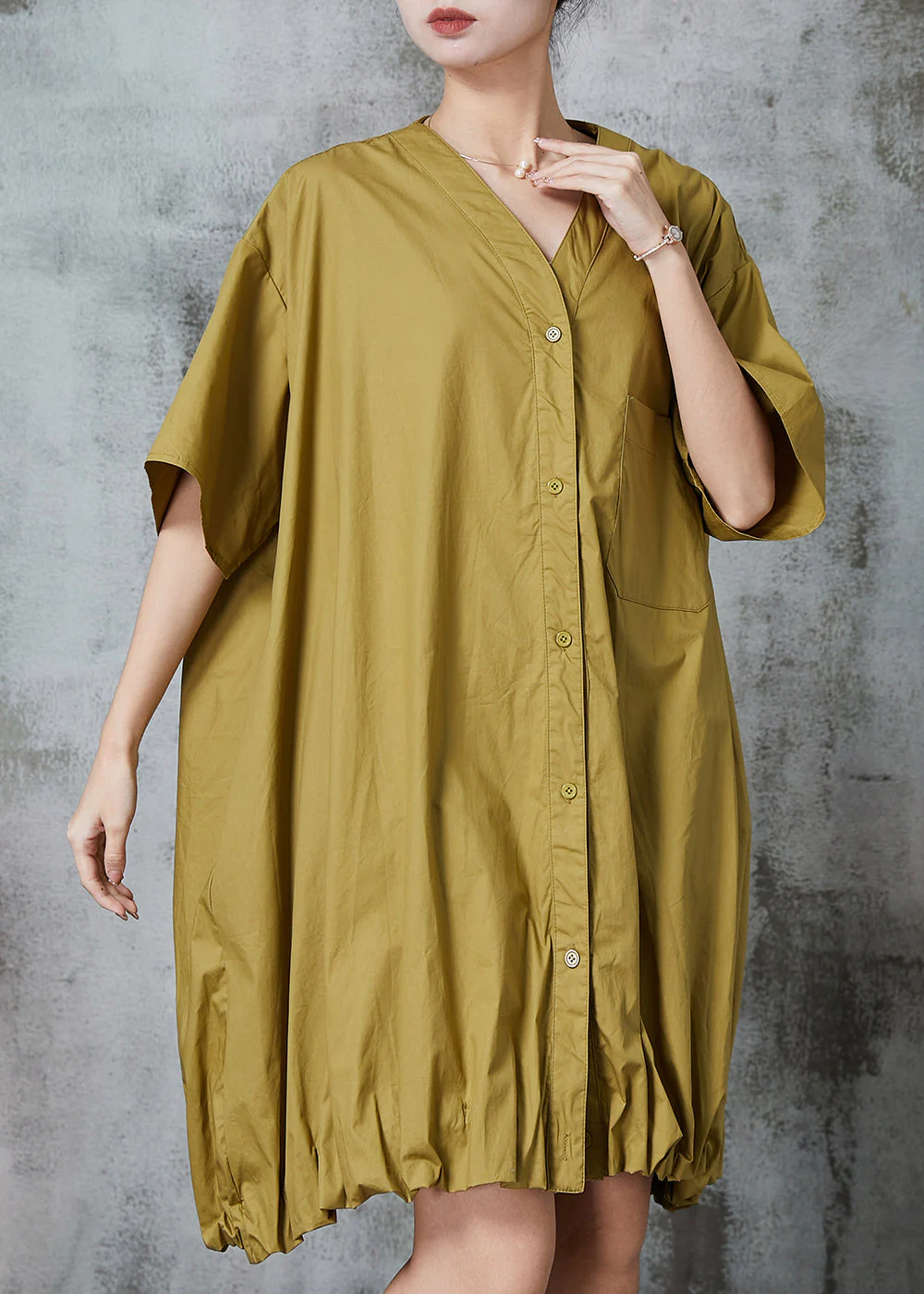 Chic Green Oversized Wrinkled Cotton Robe Dresses Summer - Image 3