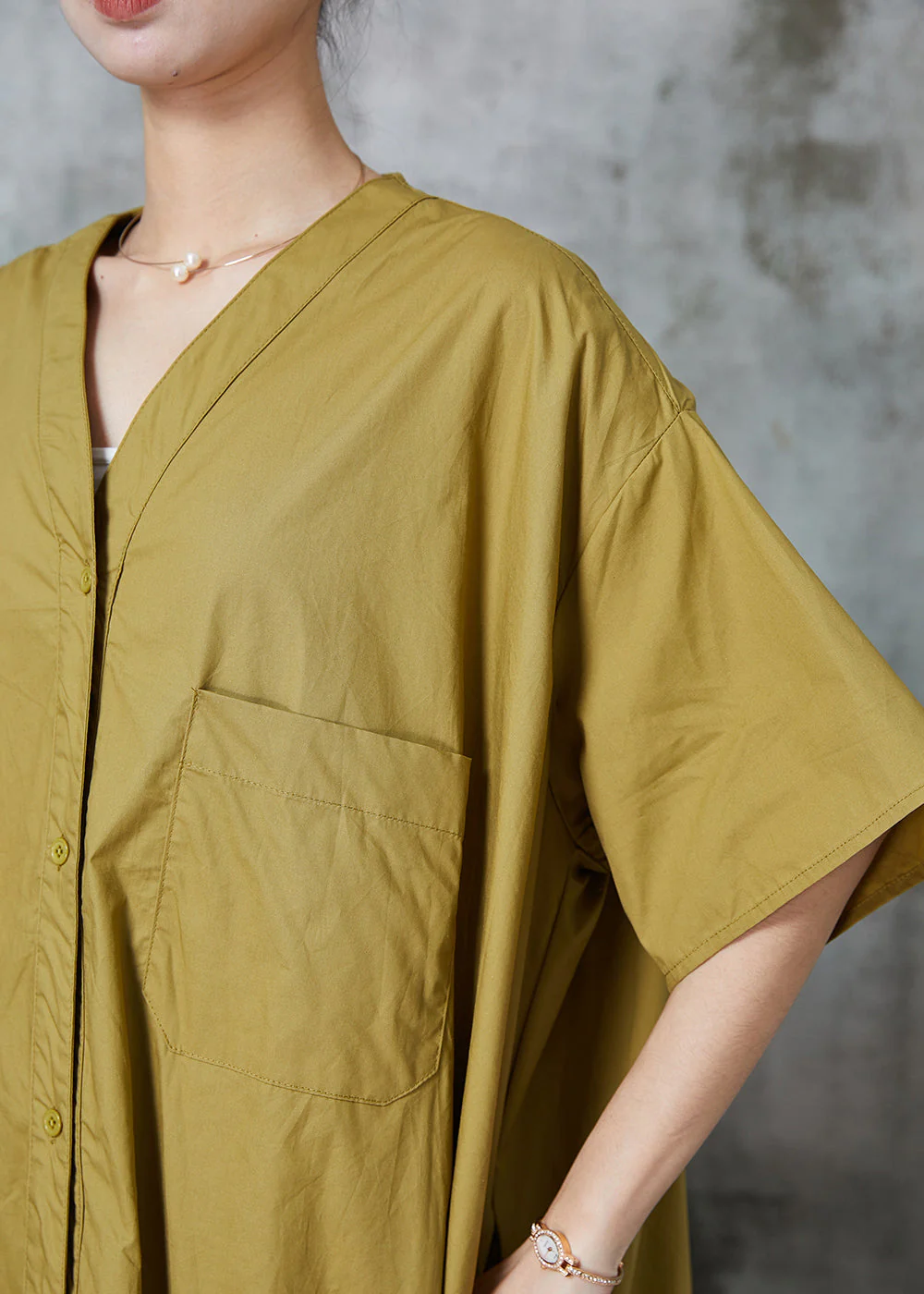 Chic Green Oversized Wrinkled Cotton Robe Dresses Summer - Image 5