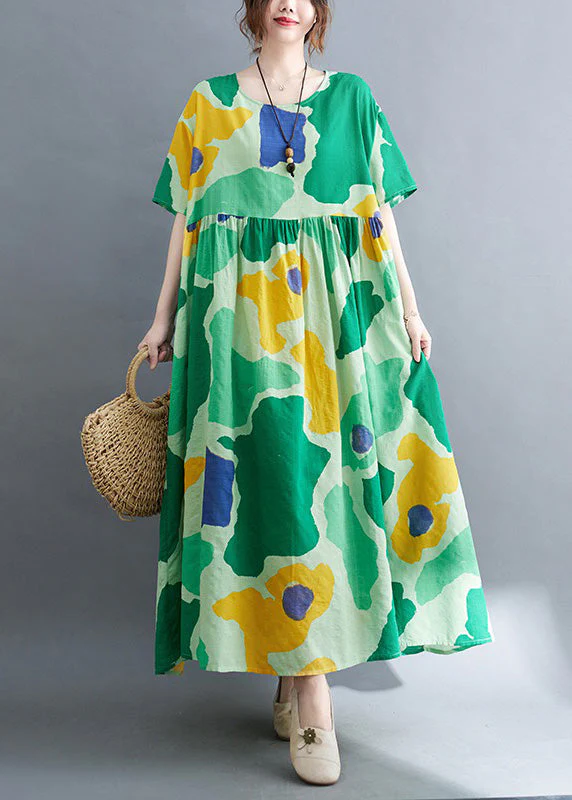Chic Green Print Wrinkled Party Maxi Dress Summer - Image 3