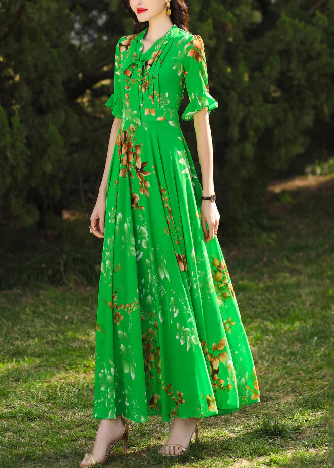 Chic Green Ruffled Print Chiffon Maxi Dresses Summer - Image 2