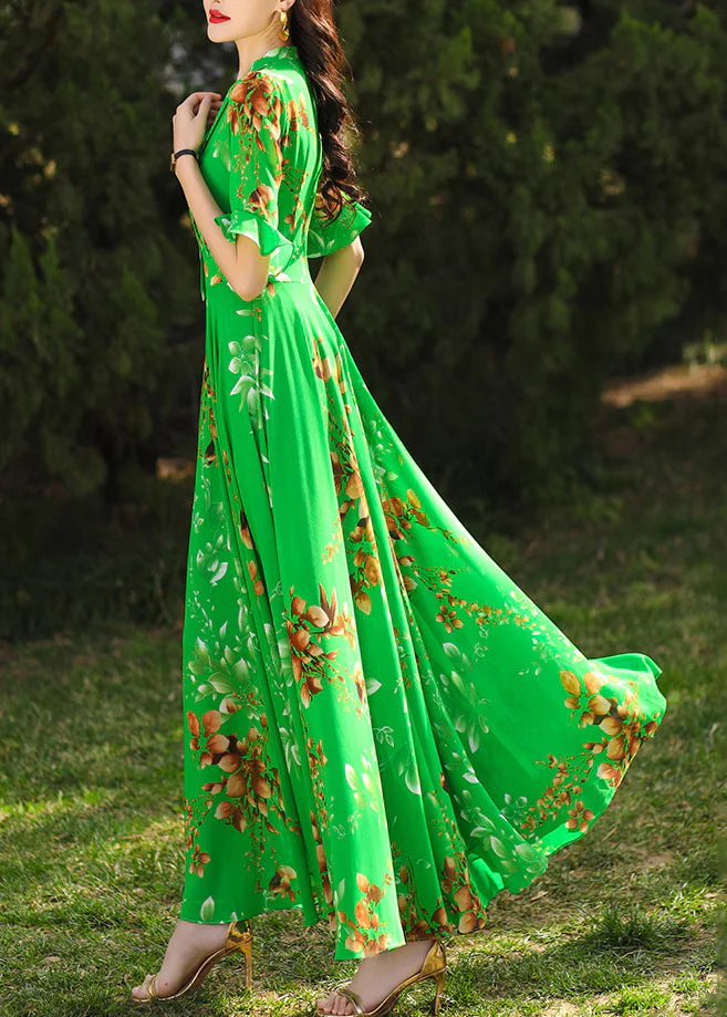 Chic Green Ruffled Print Chiffon Maxi Dresses Summer - Image 3