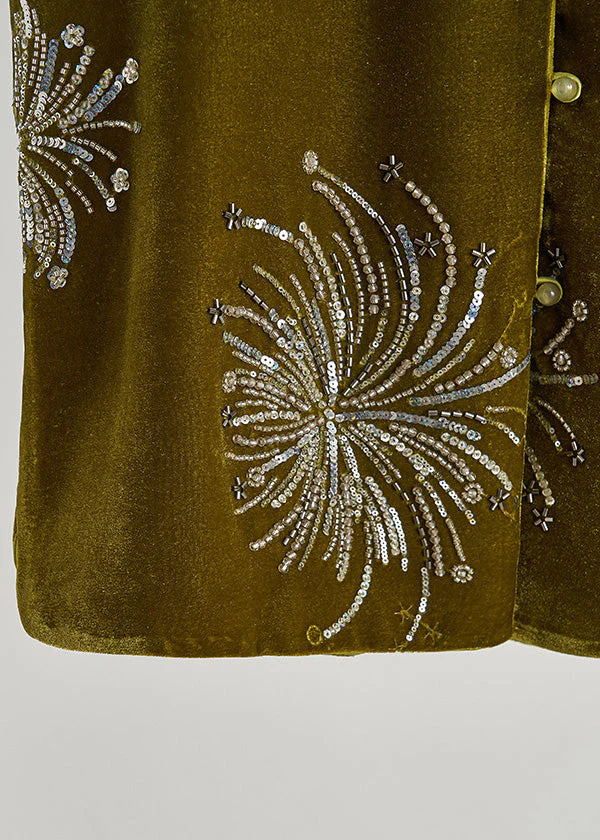 Chic Green Sequins Embroidered Silk Velvet Vest Fall - Image 5