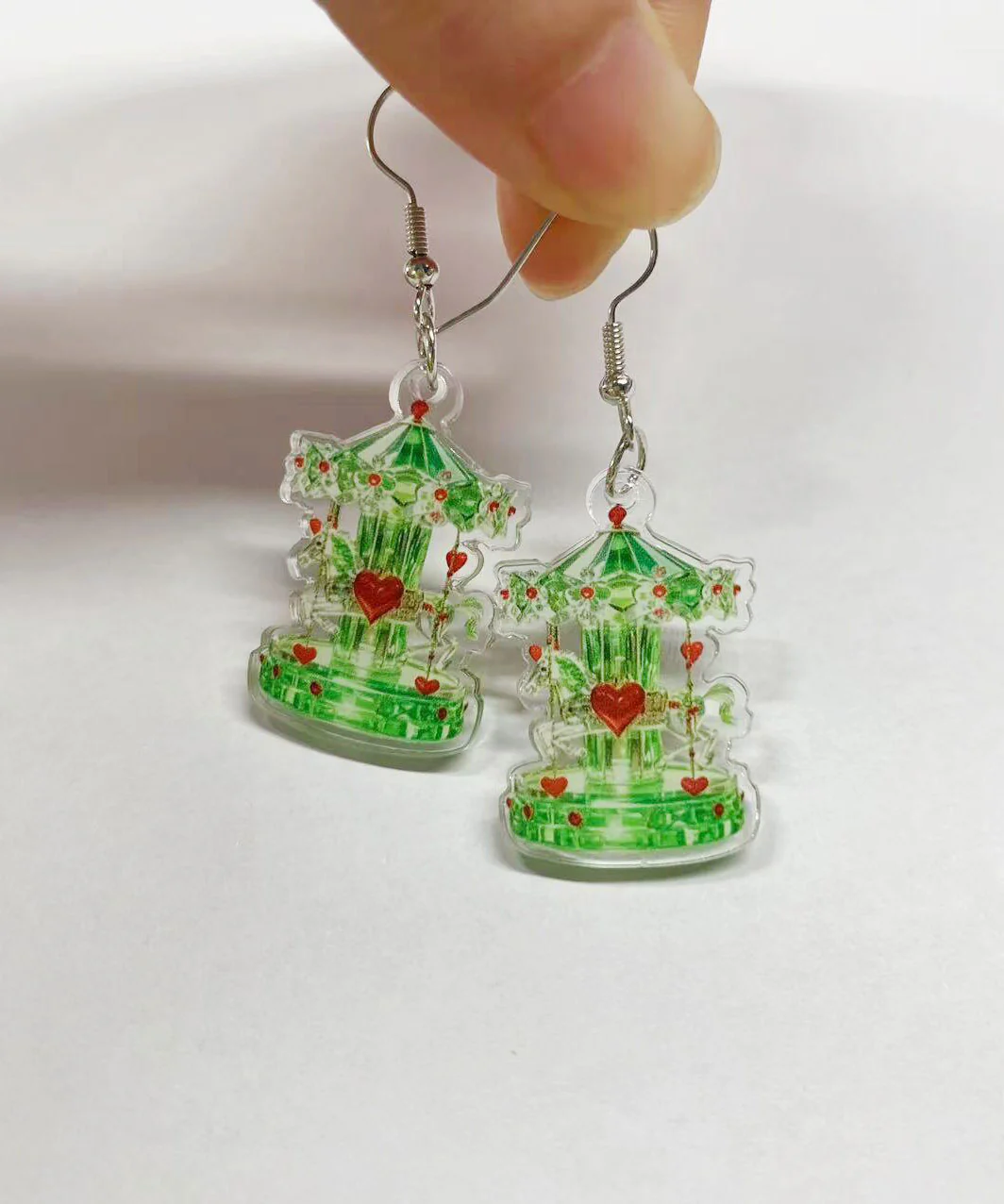 Chic Green Stainless Steel Acrylic Sale Crystal Carousel Drop Earrings - Image 2