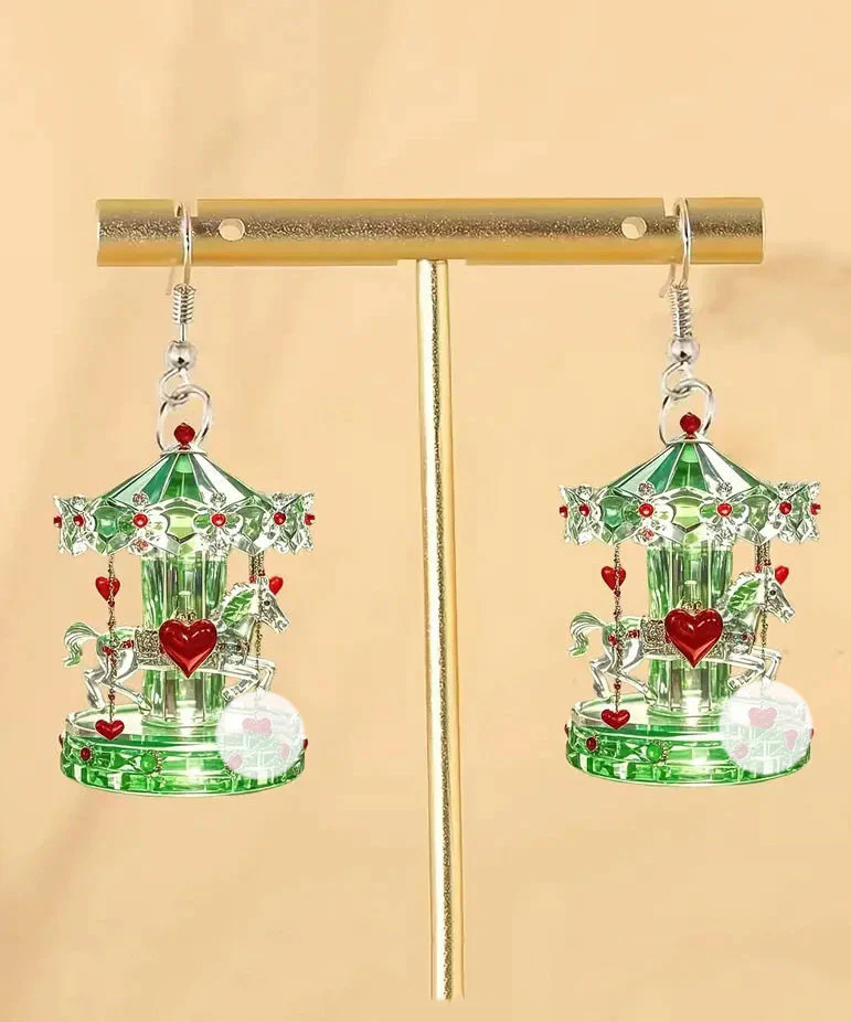 Chic Green Stainless Steel Acrylic Sale Crystal Carousel Drop Earrings - Image 3