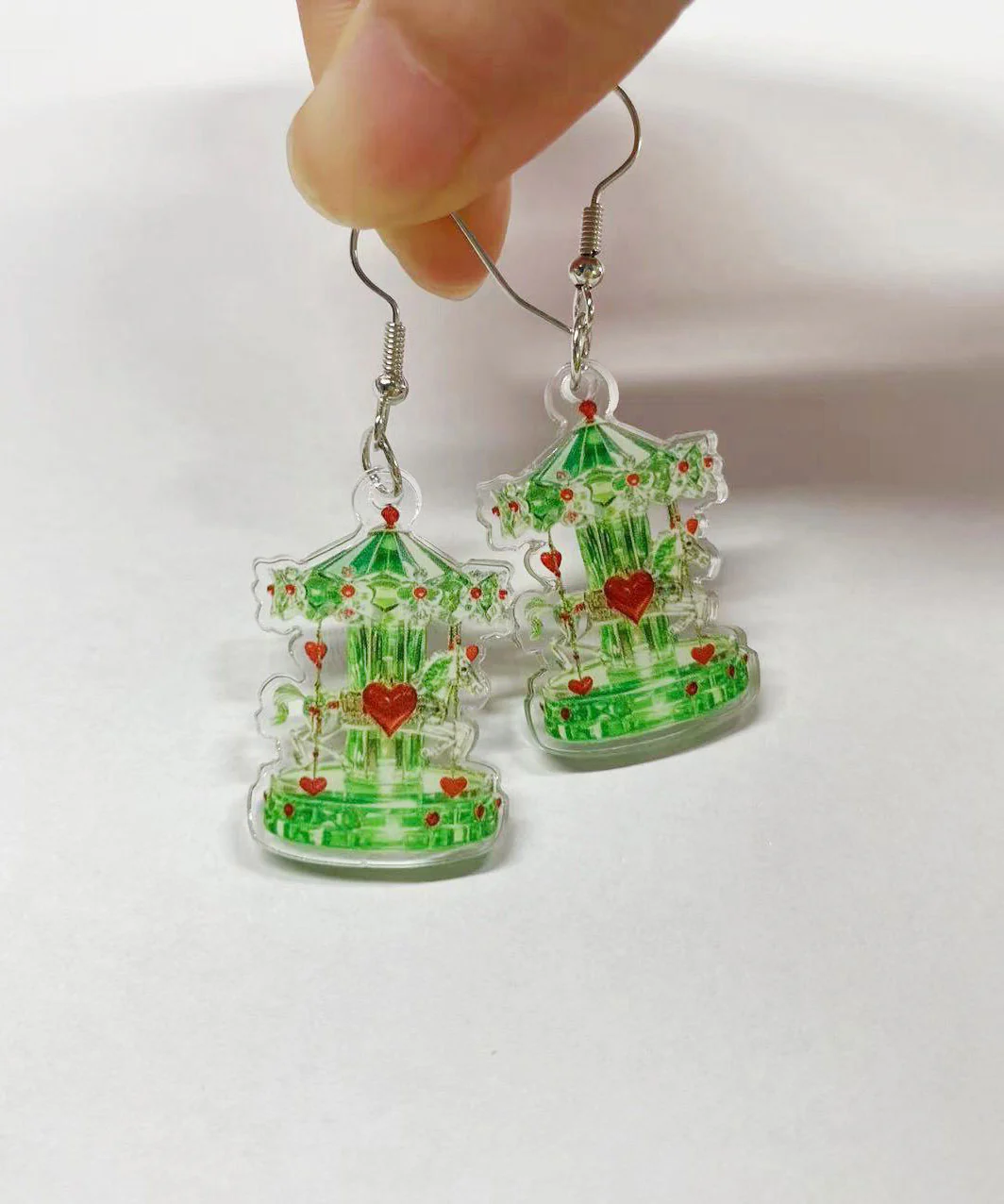 Chic Green Stainless Steel Acrylic Sale Crystal Carousel Drop Earrings - Image 4
