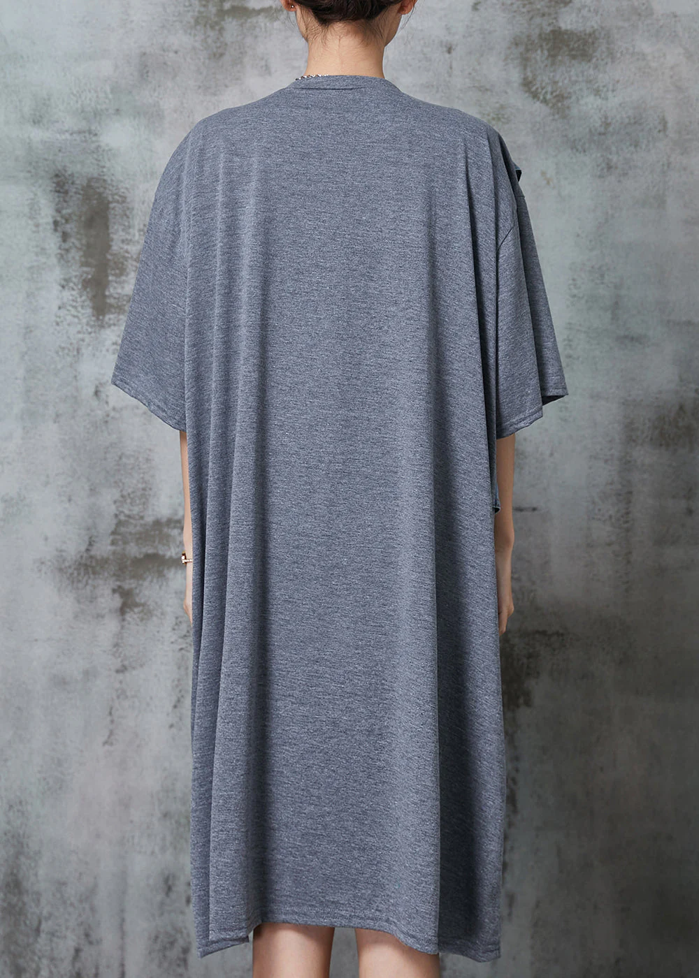 Chic Grey Oversized Patchwork Cotton Robe Dresses Summer - Image 4