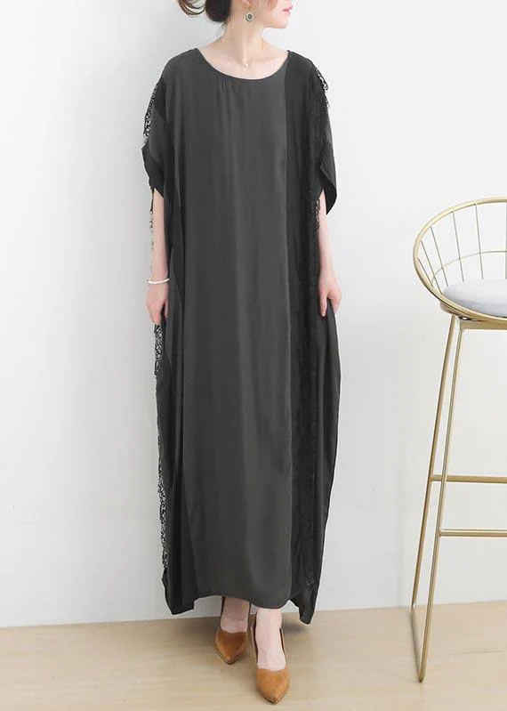 Chic Grey Patchwork Casual Summer Cotton Dress - Image 2