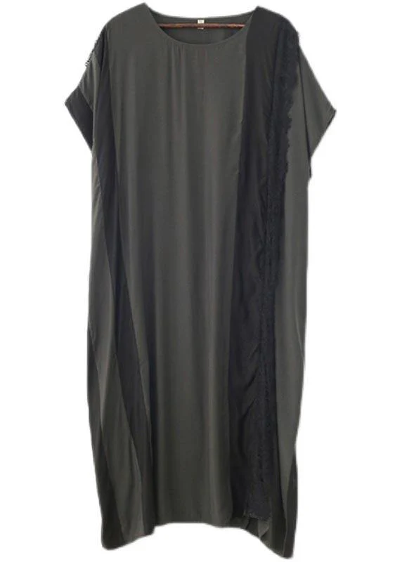 Chic Grey Patchwork Casual Summer Cotton Dress - Image 5