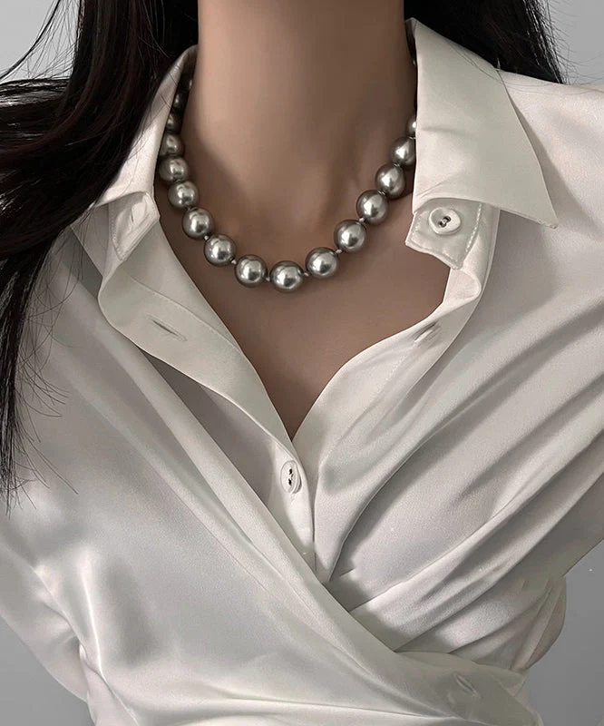Chic Grey Pearl Original Design Collar Necklace - Image 4