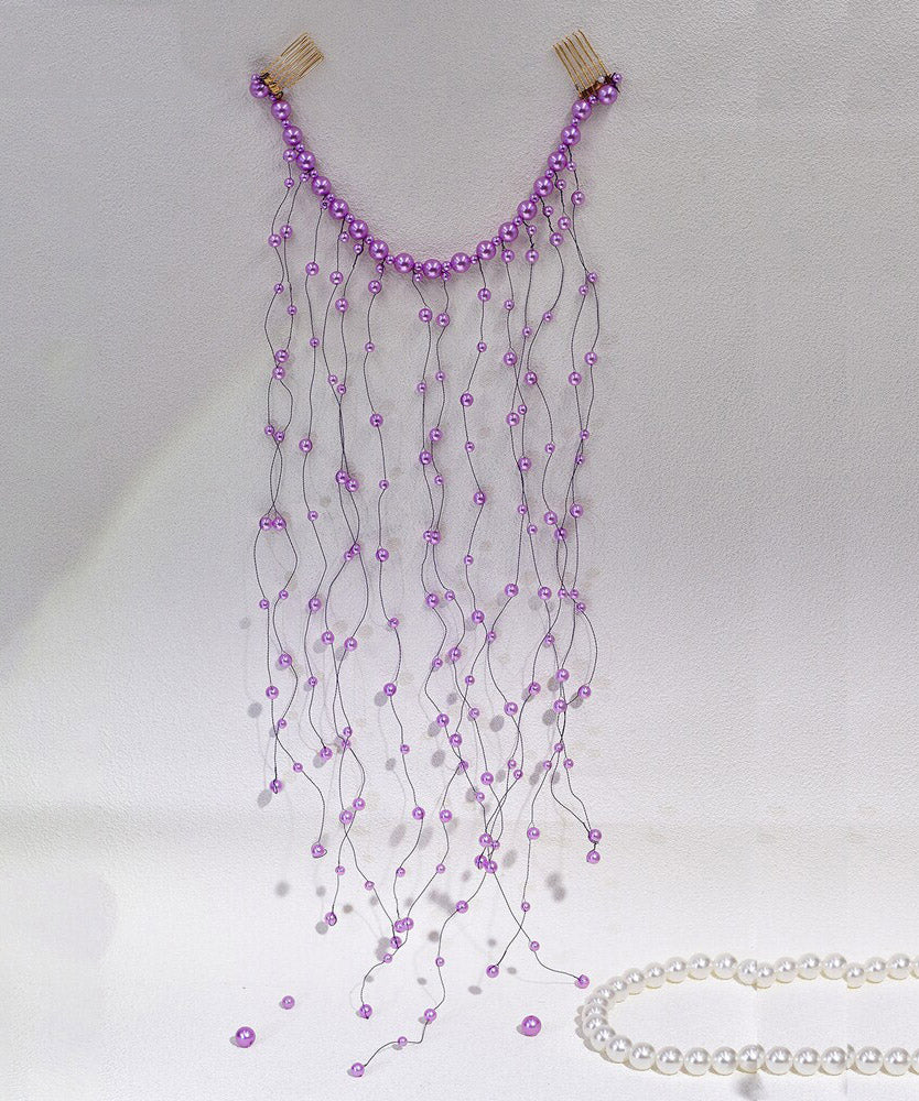Chic Handmade Purple Pearl Tassel HairPiece - Image 2