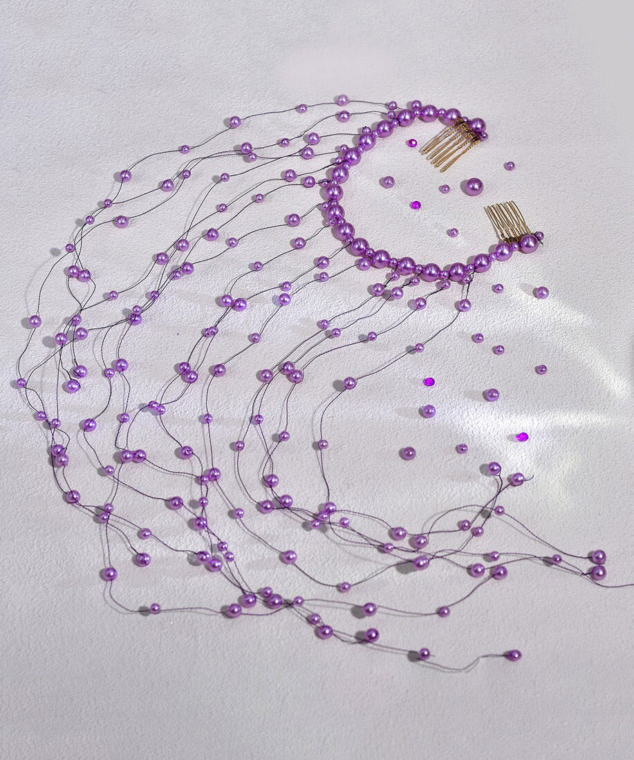 Chic Handmade Purple Pearl Tassel HairPiece - Image 4