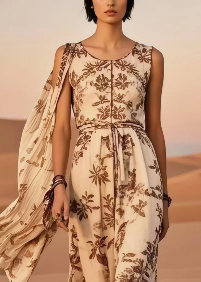 Chic Khaki Asymmetrical Print Cotton Holiday Dresses Summer - Image 2