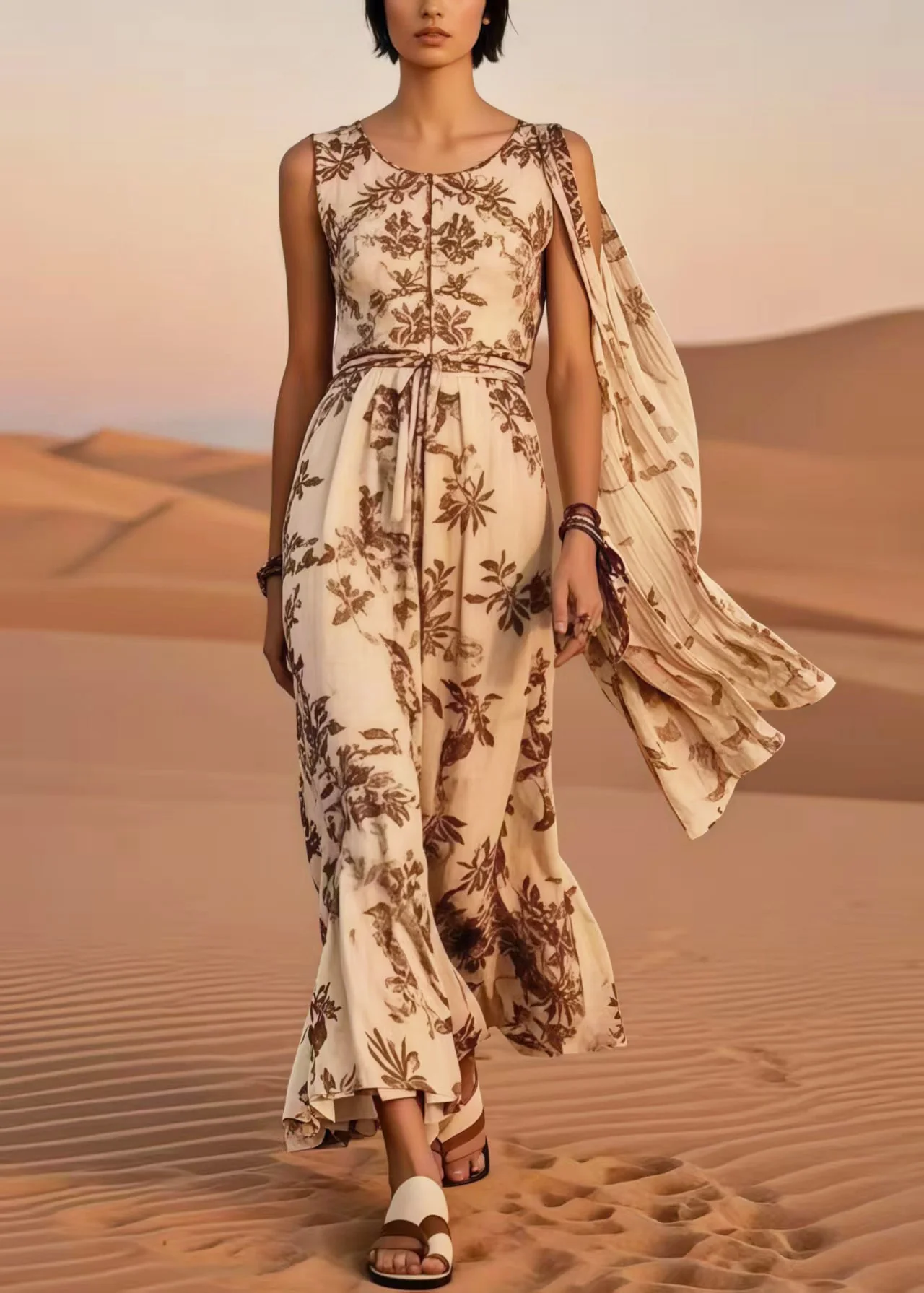 Chic Khaki Asymmetrical Print Cotton Holiday Dresses Summer - Image 3
