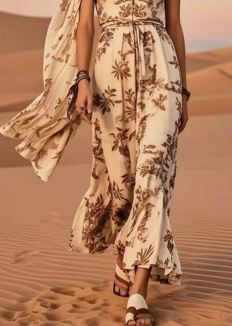 Chic Khaki Asymmetrical Print Cotton Holiday Dresses Summer - Image 4